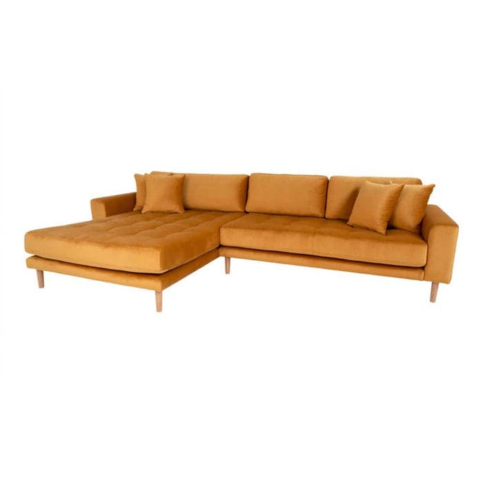Lido 3-personers Velour Sofa med Chaiselong Venstre - Sennepsgul