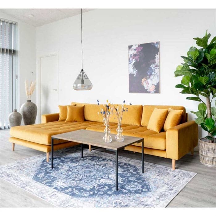 Lido 3-personers Velour Sofa med Chaiselong Venstre - Sennepsgul