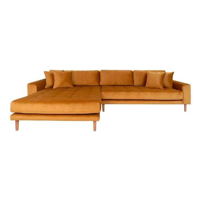 Lido 3-personers Velour Sofa med Chaiselong Venstre - Sennepsgul
