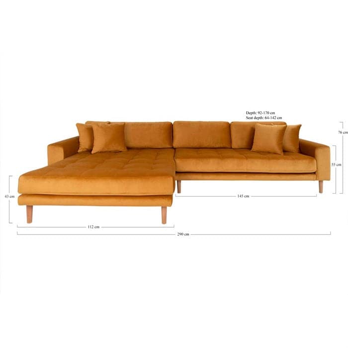 Lido 3-personers Velour Sofa med Chaiselong Venstre - Sennepsgul