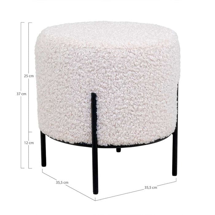 Puf i fluffy stof og sorte ben - creme