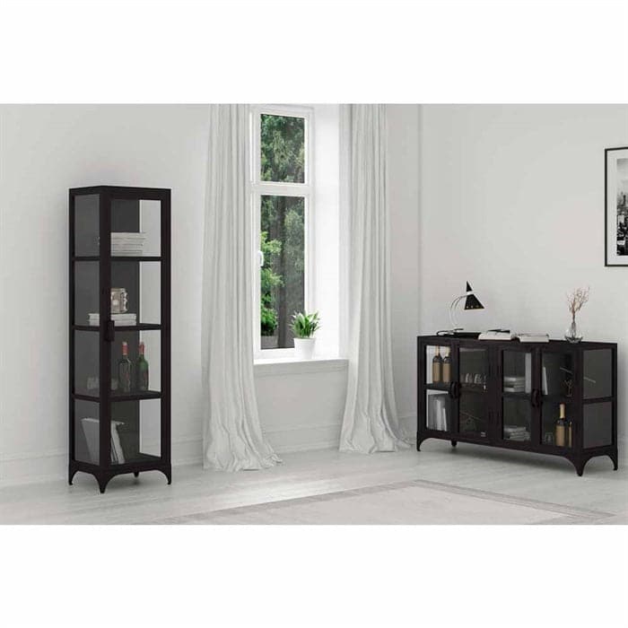 Factoria Vitrineskab 185 cm / single i metal med glaslåger