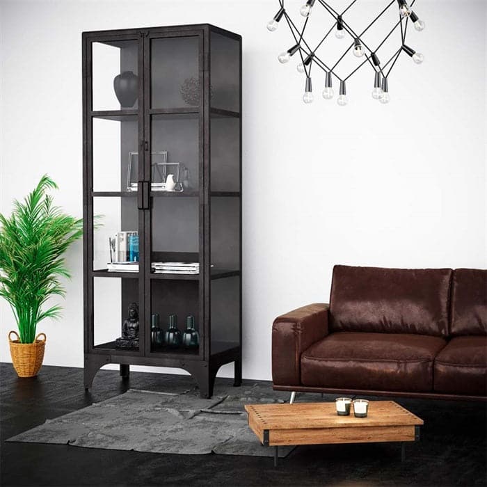 Factoria Vitrineskab 180 cm i metal med glaslåger