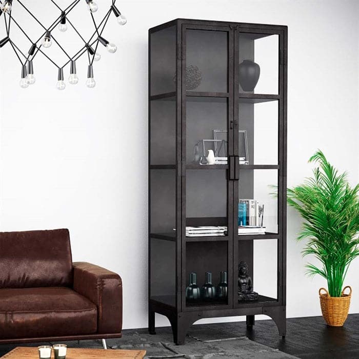 Factoria Vitrineskab 180 cm i metal med glaslåger