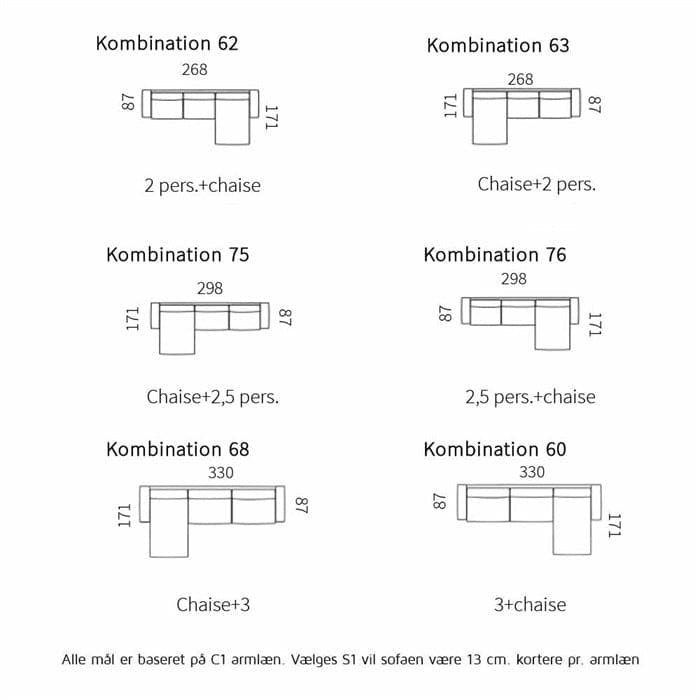 Nabbe Chaiselong Sofa - Vælg Farve og Opstilling