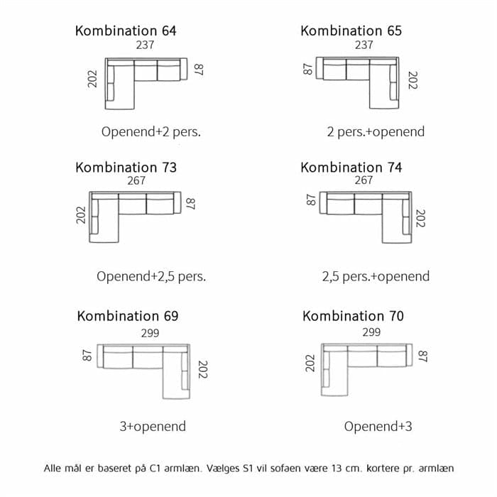 Nabbe sofa med Open-End - Vælg Farve og Opstilling