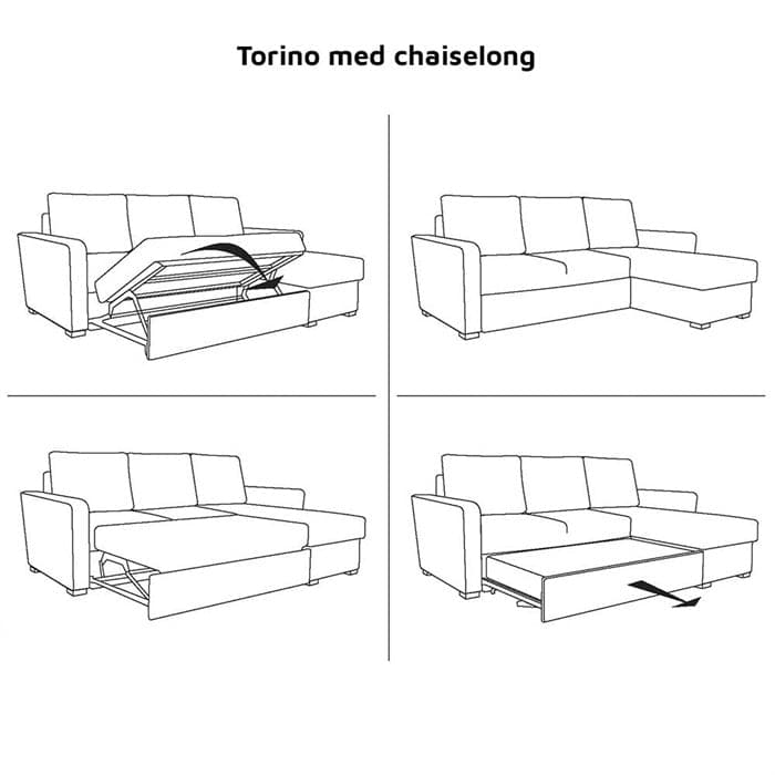 Sovesofa Torino LUX med Chaiselong højre (Vendbar)