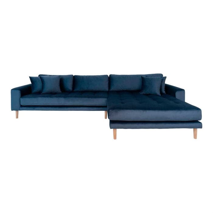 Lido 3-personers Velour Sofa med Chaiselong Højre - Mørkeblå 