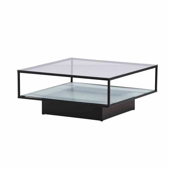 Maglehem Sofabord i Glas med sort metalstel - 90x90 cm.