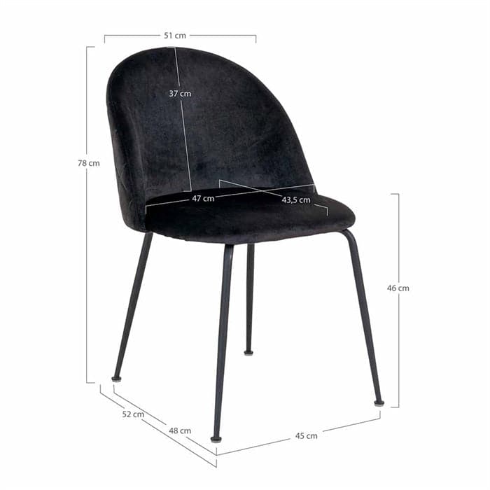 Geneve Spisebordsstol i Sort Velour med sorte ben
