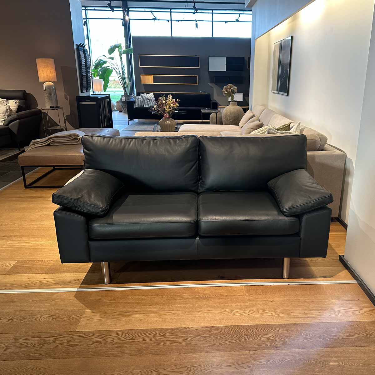 Oregon 2 pers. Sofa -Sort Læder DEMO MODEL