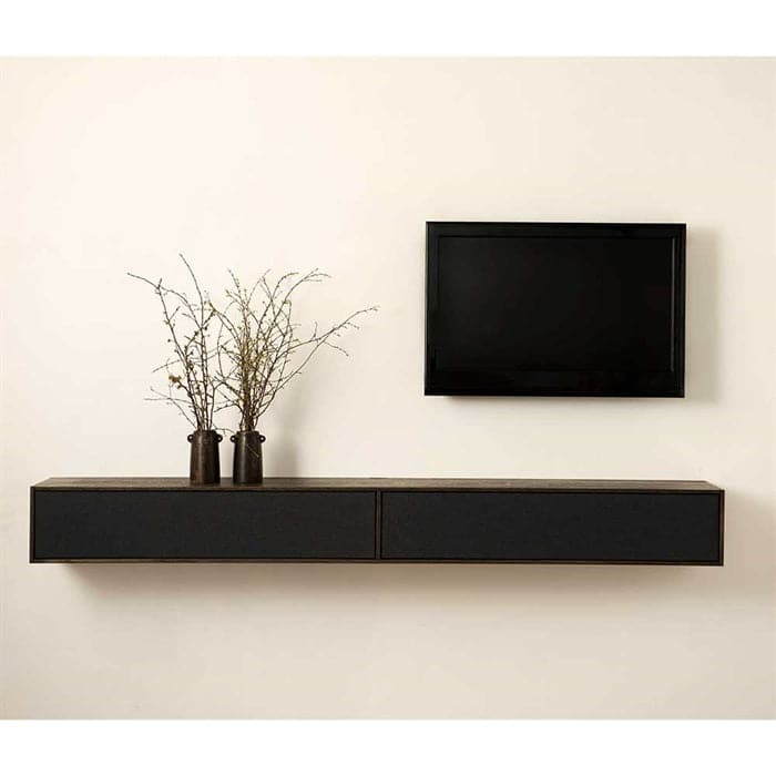 Square Reolen TV-møbel 198 cm i Sort med 2 stoflåger