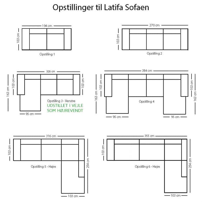 Fløjl sofa model Latifa - Forskellige Opstillinger