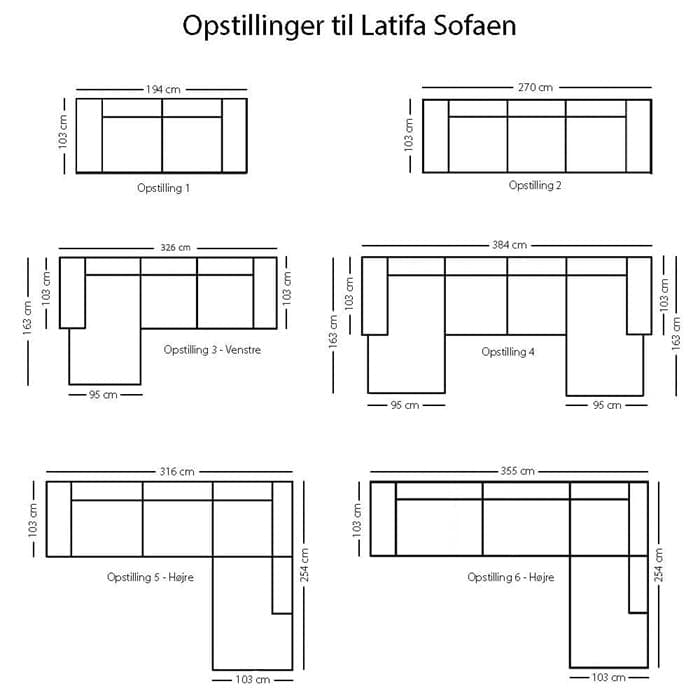 Velour sofa model Latifa i Blå - Forskellige Opstillinger