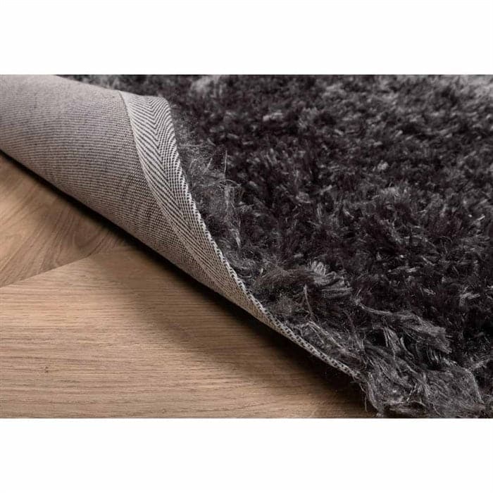 Fluffy Polyester tæppe i Dark Grey - Ø200 cm
