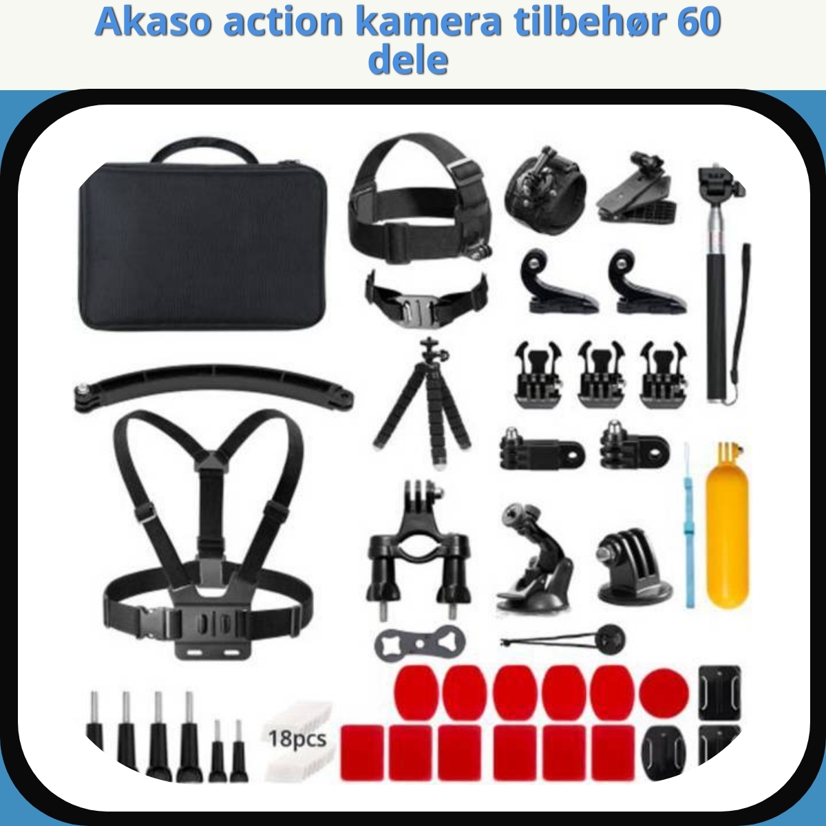 Anmeldelse af Akaso action kamera tilbehør 60 dele
