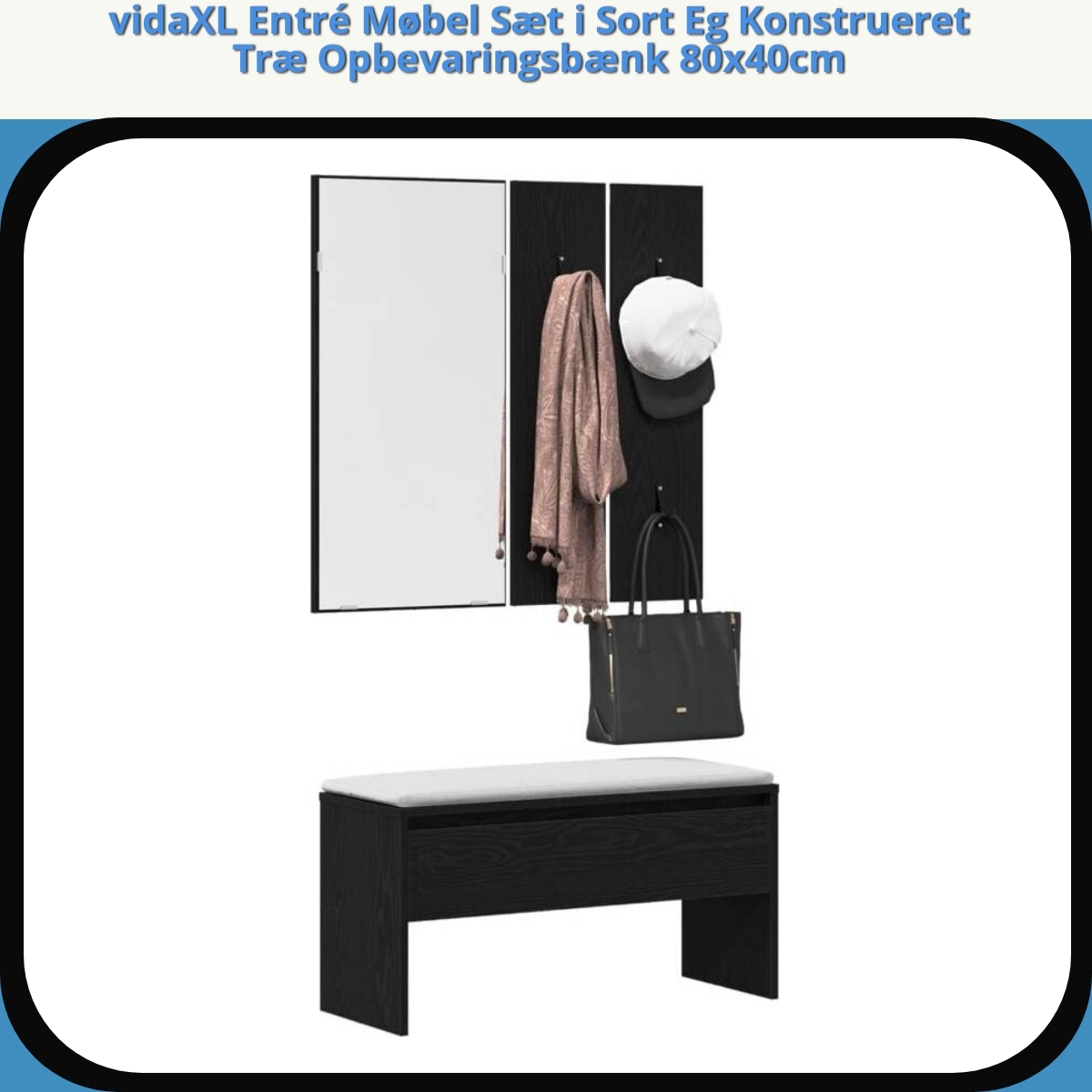 Anmeldelse af vidaXL Entré Møbel Sæt i Sort Eg Konstrueret Træ Opbevaringsbænk 80x40cm