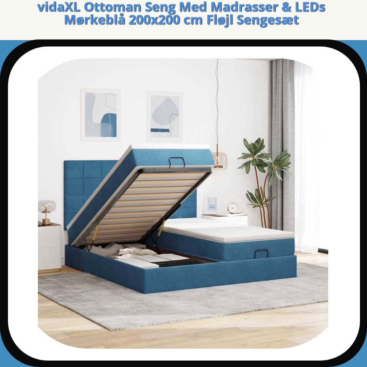 Anmeldelse af vidaXL Ottoman Seng Med Madrasser & LEDs Mørkeblå 200x200 cm Fløjl Sengesæt