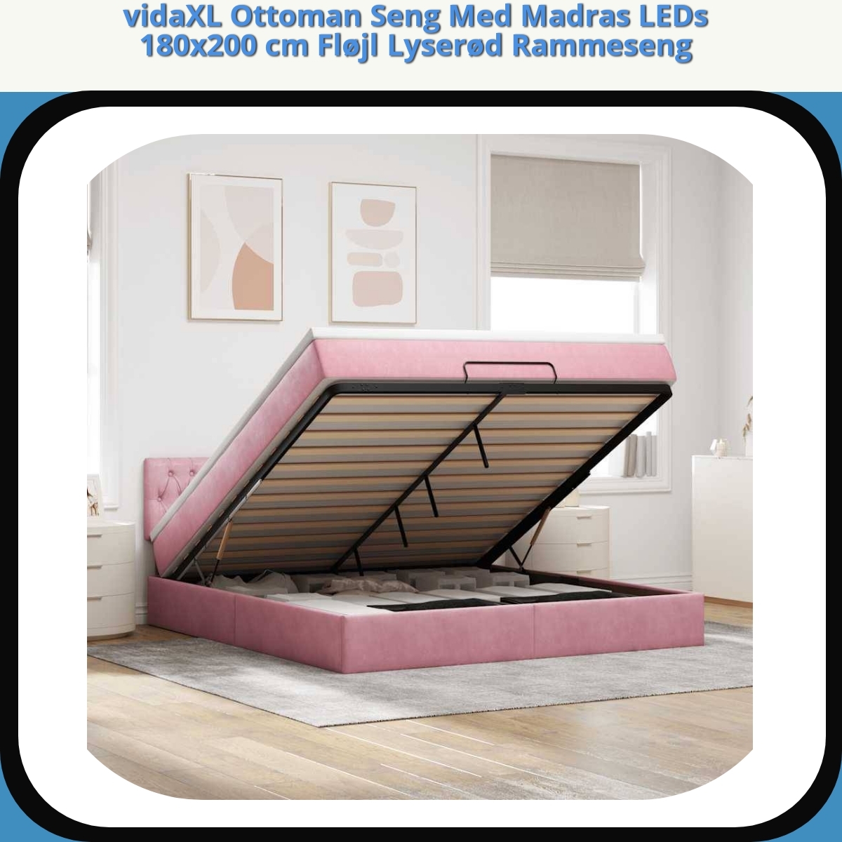 Anmeldelse af vidaXL Ottoman Seng Med Madras LEDs 180x200 cm Fløjl Lyserød Rammeseng