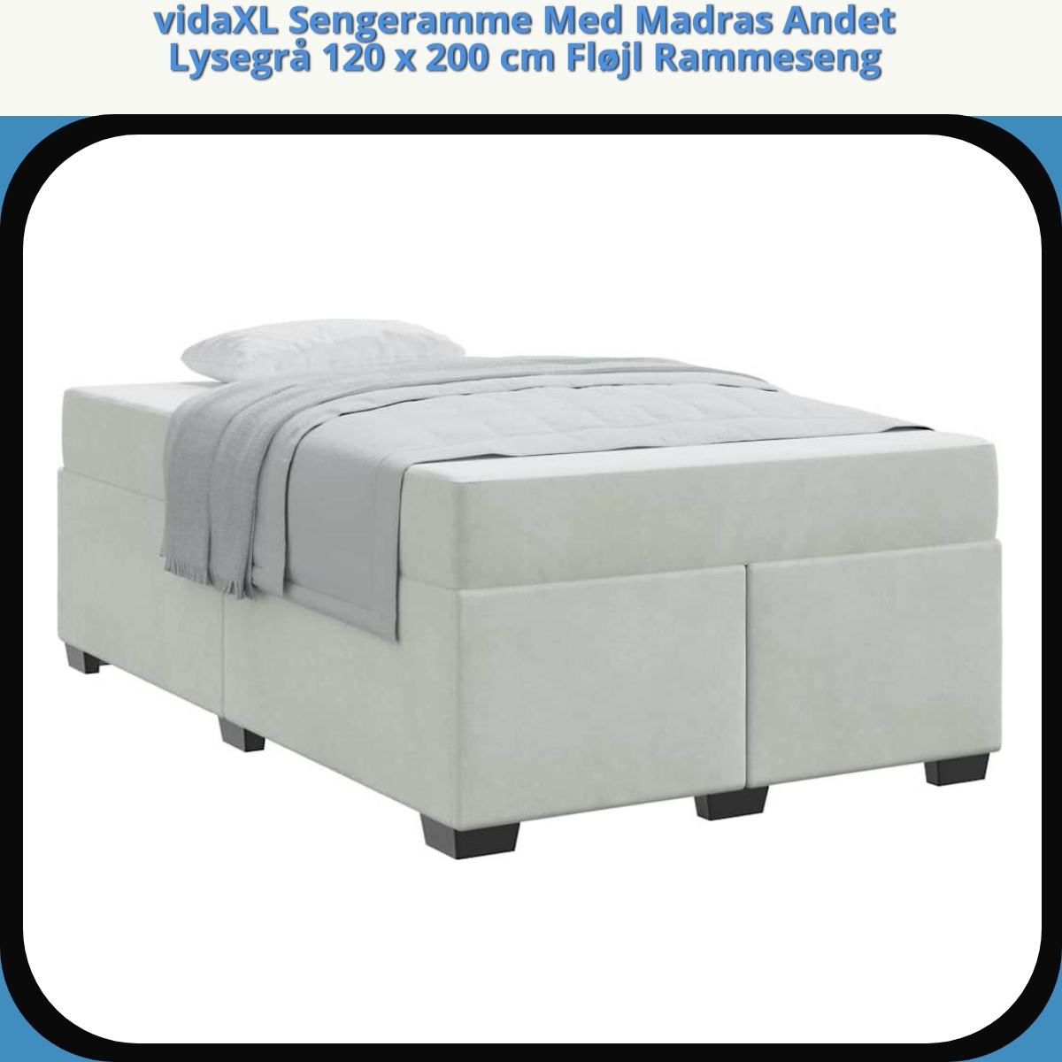 Anmeldelse af vidaXL Sengeramme Med Madras Andet Lysegrå 120 x 200 cm Fløjl Rammeseng