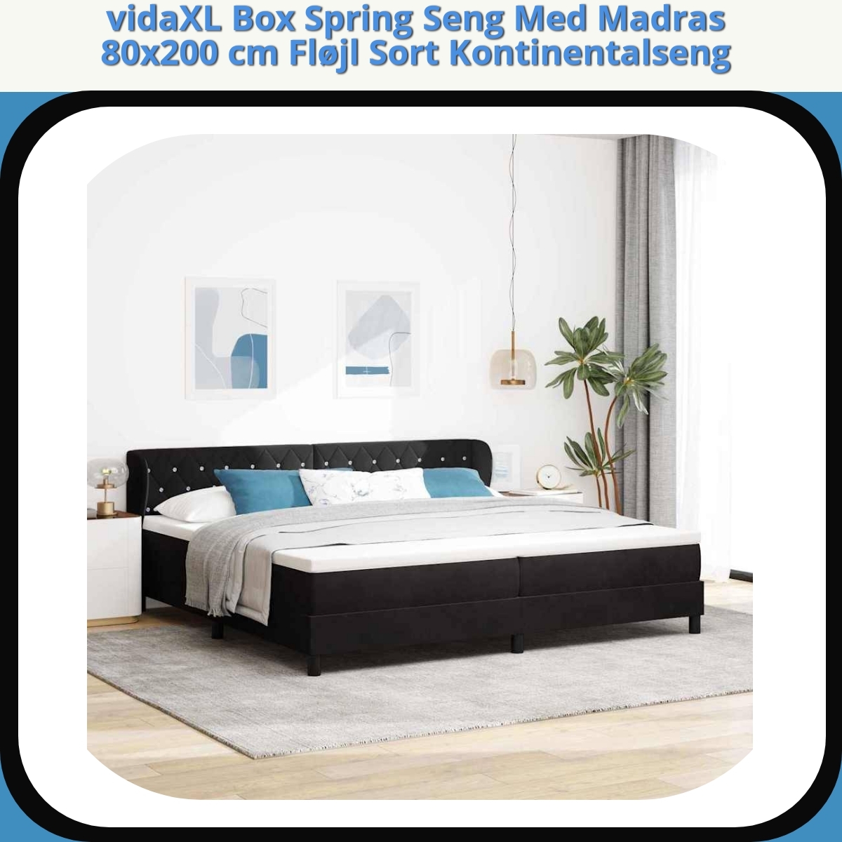 Anmeldelse af vidaXL Box Spring Seng Med Madras 80x200 cm Fløjl Sort Kontinentalseng